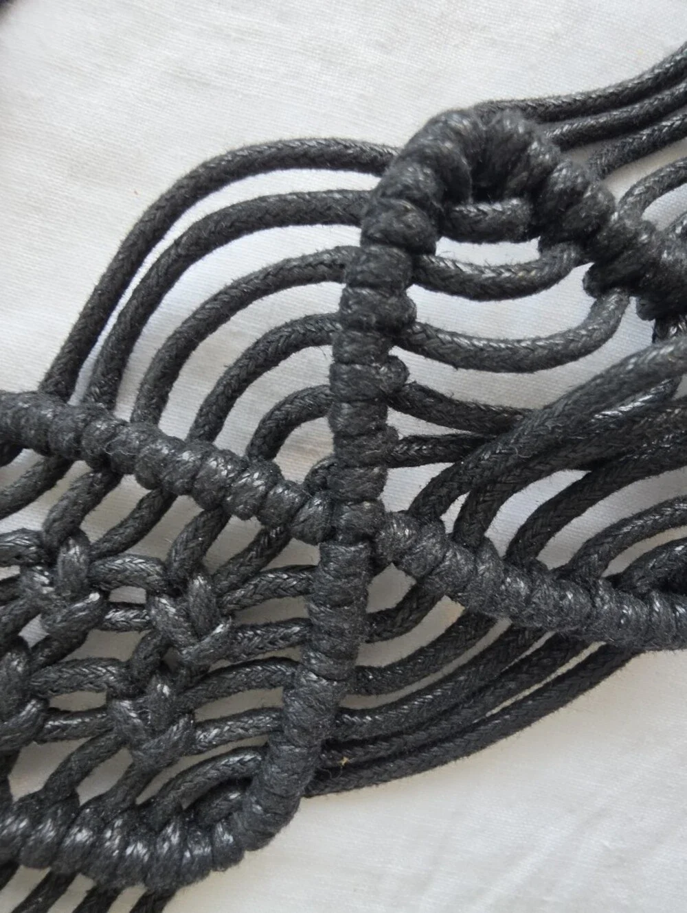 Black Macramé Waist Belt with Circular Buckle 59 Inches Long